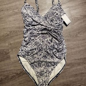 Calvin Klein Printed Plunge Swimsuit-BLACK WHITE-6